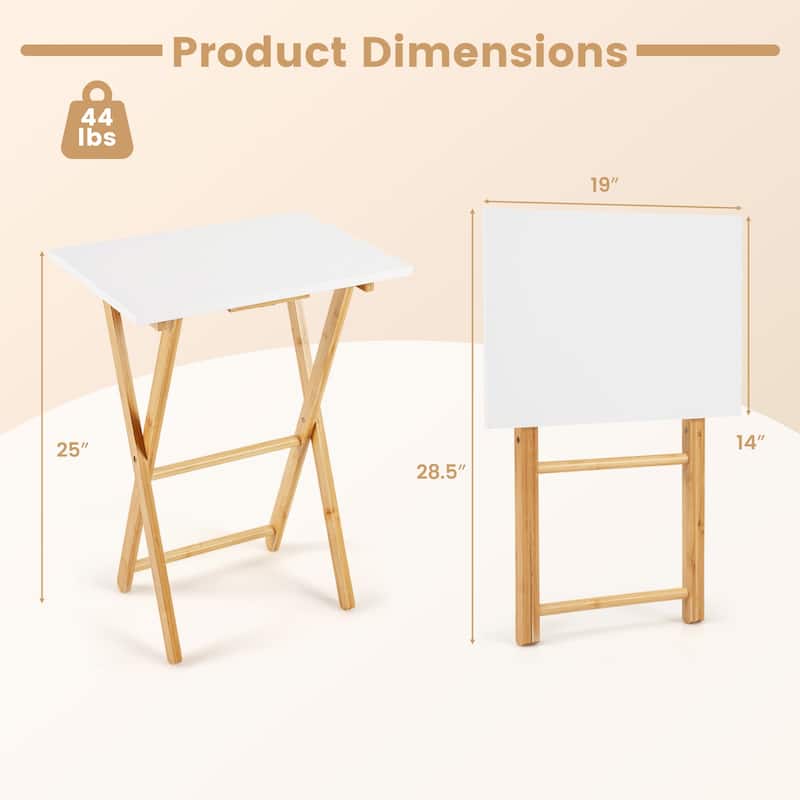 Gymax Folding TV Tray Tables Set of 2 Bamboo Snack Table for Small