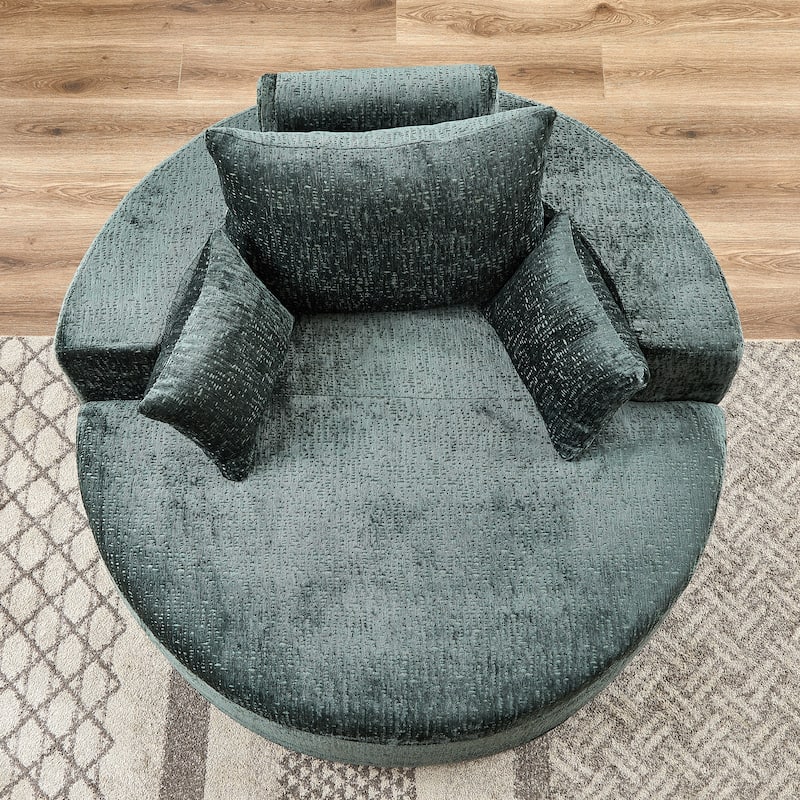 Roomfitters 55" Modern Chenille Cuddle Chair, Round Upholstered Lounge Barrel Chair with Pillows