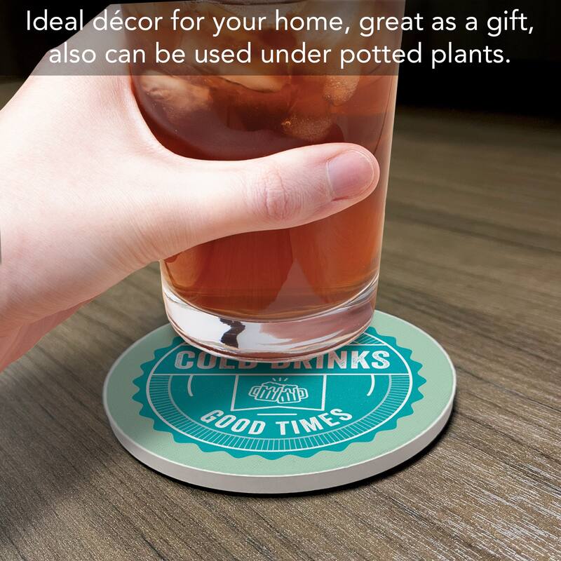 Cold Drinks 4 Pack Absorbent Stone Coaster with Protective Cork Backing Made in The USA 4" Round, Easily Wipes Clean