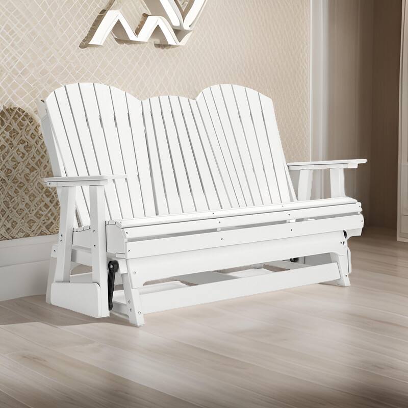 Sami 67 Inch Outdoor Adirondack Glider Loveseat, Dropdown Cupholders, White