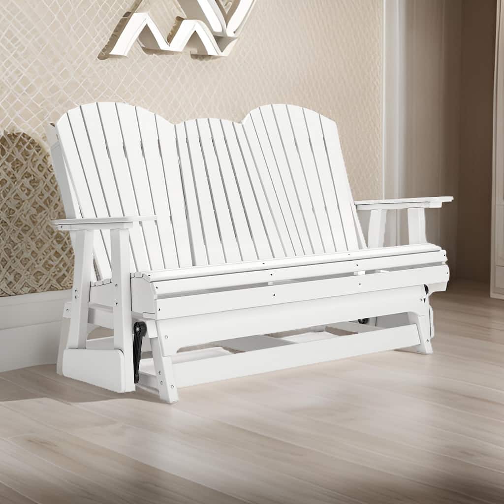 Sami 67 Inch Outdoor Adirondack Glider Loveseat, Dropdown Cupholders, White