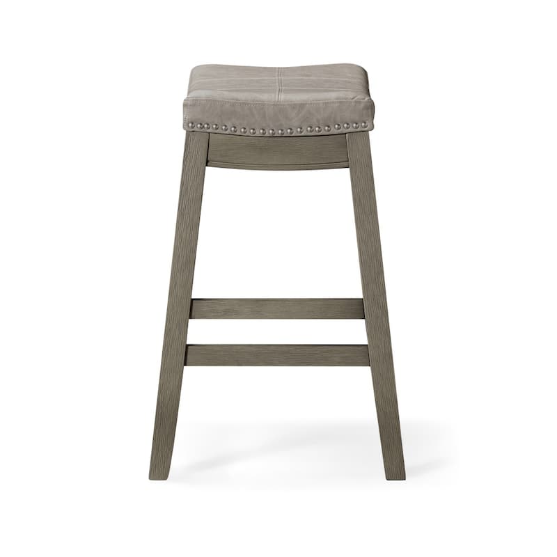 HomeRoots 26" Gray and Cool Gray Faux Leather and Solid Wood Backless Counter Height Bar Chair