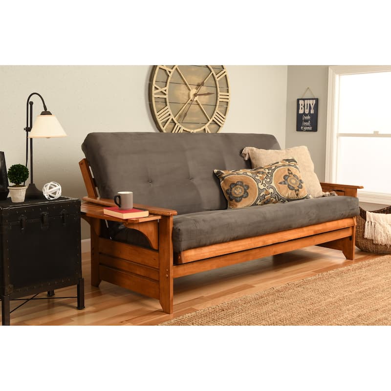 Copper Grove Dixie Honey Oak Full-size Futon Set with Suede Mattress - Suede Gray