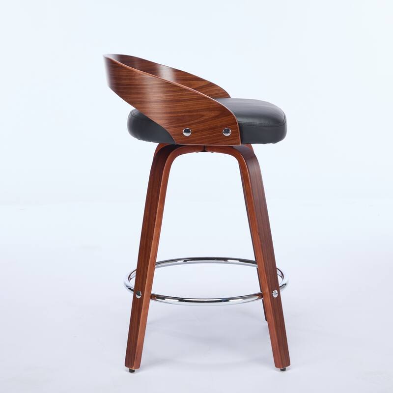 Roomfitters Mid-Century Swivel Bar Stools Set of 2, PU Leather Upholstered Counter Chairs with Walnut Wood Frame