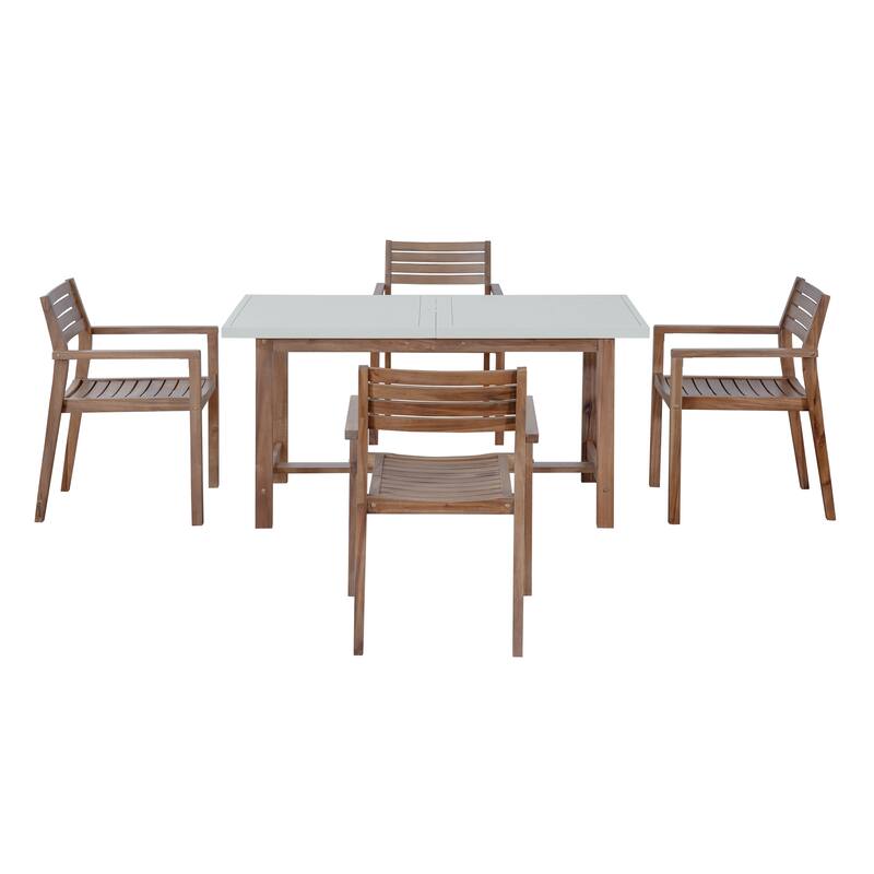 5-Piece Outdoor Acacia Wood Dining Set with Rectangular Table and Umbrella Hole for Family Gatherings