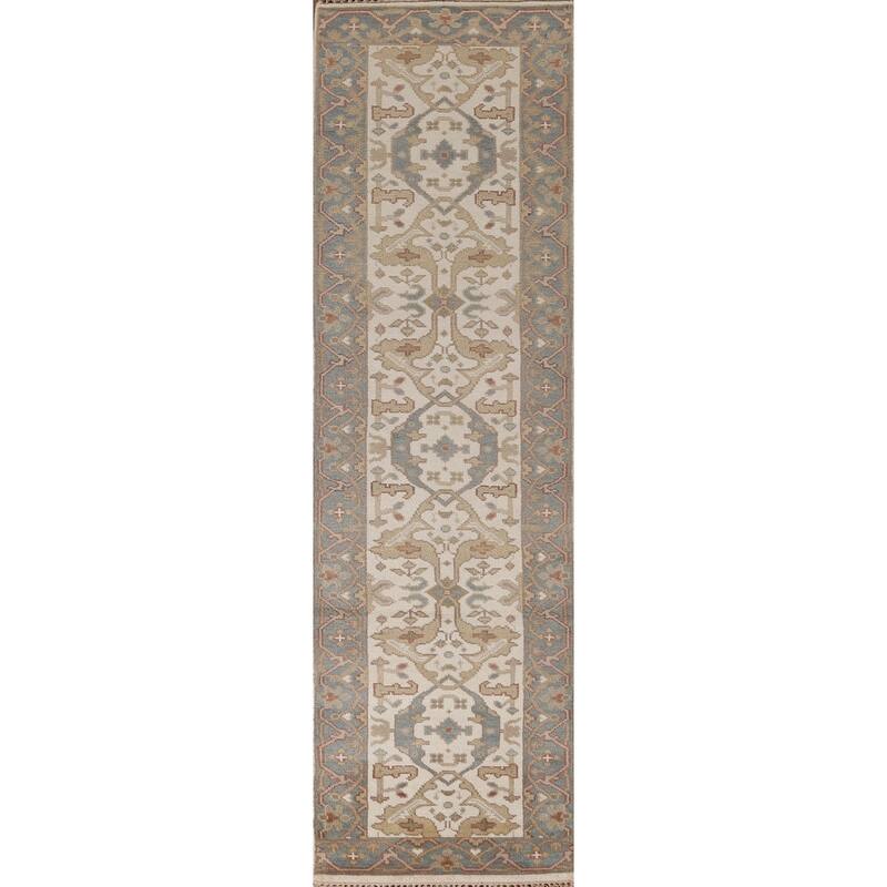 Ivory Oushak Oriental Runner Rug Handmade Wool Carpet - 2'6"x 9'10"