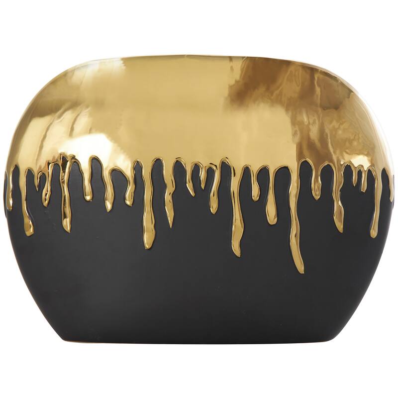 CosmoLiving by Cosmopolitan Black or White Ceramic Vase with Abstract Gold Melting Drips