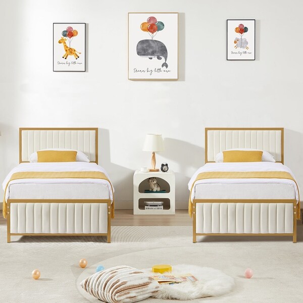 Javlergo Set of 2 Twin Bed Frame with Upholstered Tufted Headboard Footboard No Box Spring Needed On Sale Bed Bath Beyond 38423618
