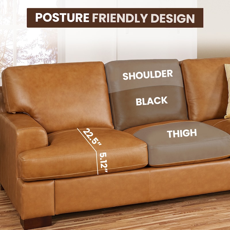 Premium Leather 3-Seater Sofa with Plush Deep Seating, Feather-Filled Cushions, and Long-Lasting Durability