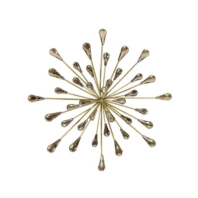 12.5" DIA Gold Starburst Metal/Clear Beads Wall Art