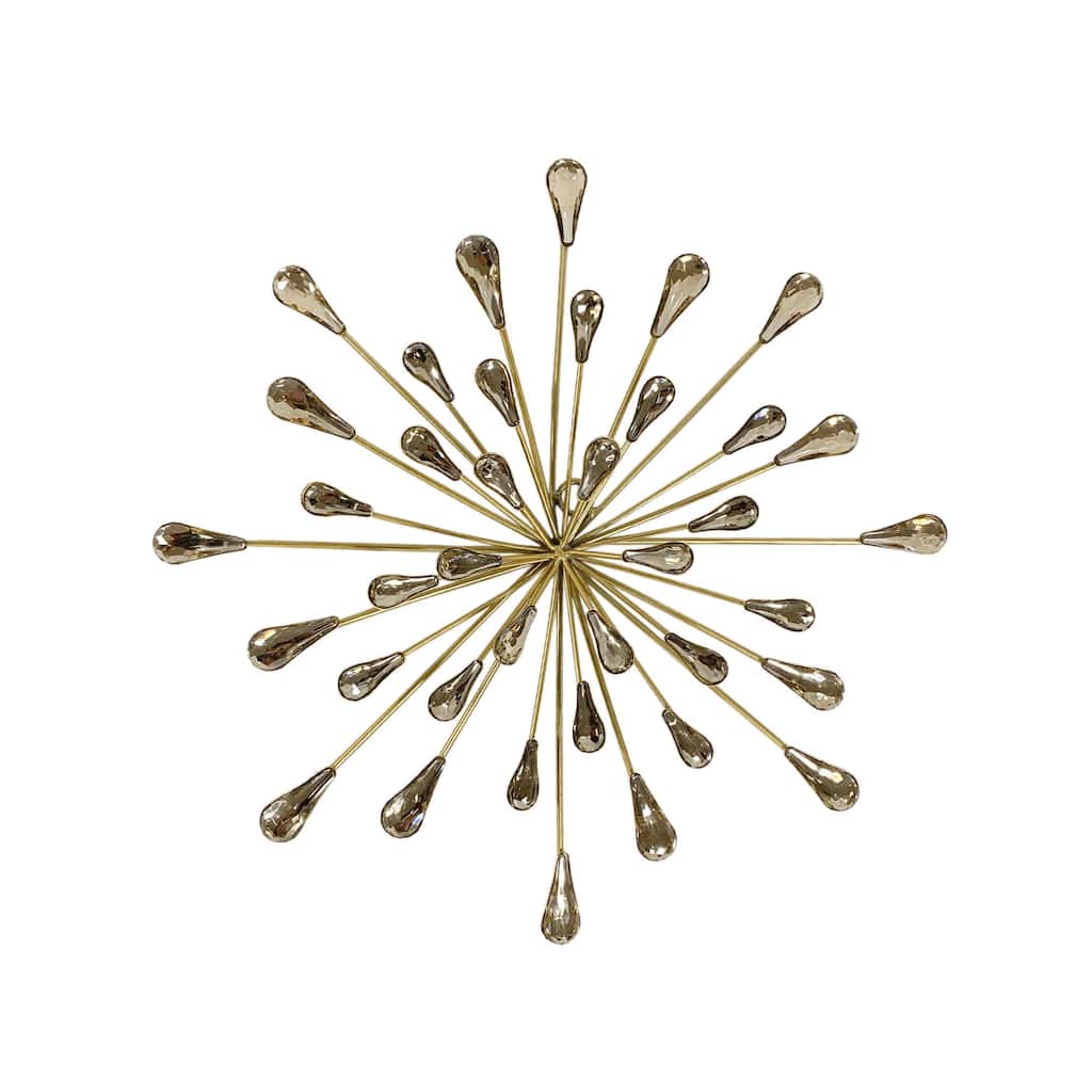 12.5" DIA Gold Starburst Metal/Clear Beads Wall Art