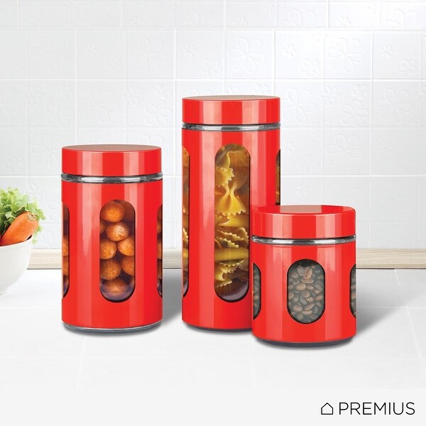 Premius Airtight 3-Piece Kitchen Glass Canister Set - N/A - Bed