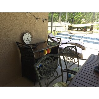 Bahama Outdoor Wicker Bar Cart with Tempered Glass Top by Christopher Knight Home