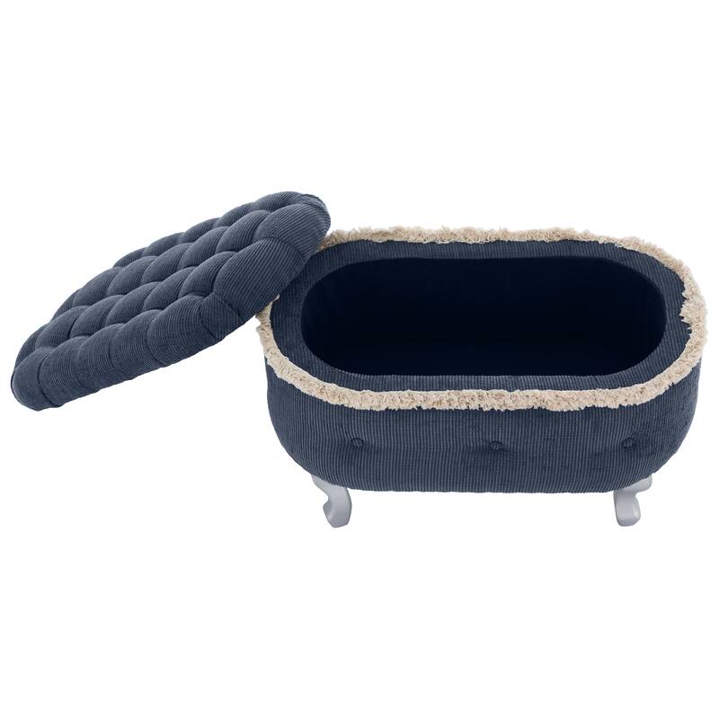 29.5" Blue Button-Tufted Storage Ottoman Bench