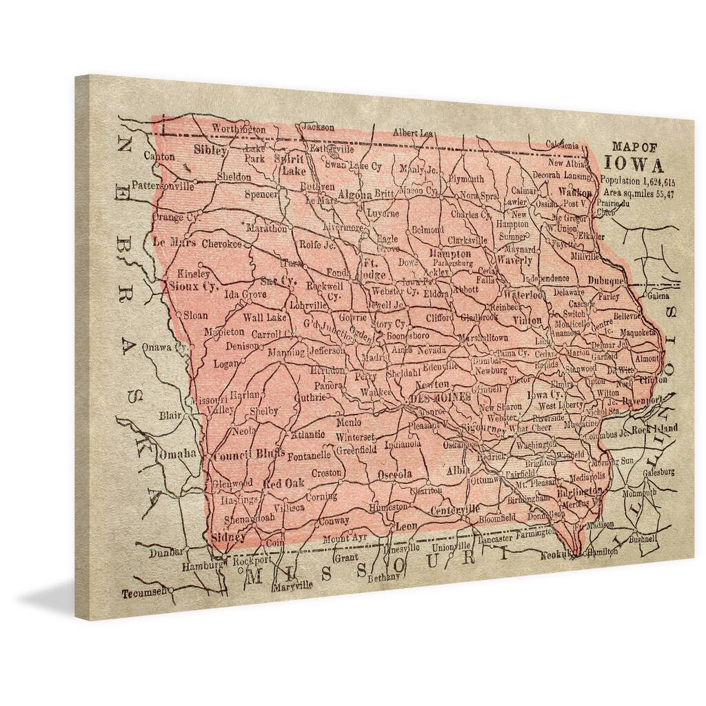 'Map of Iowa' Painting Print on Wrapped Canvas
