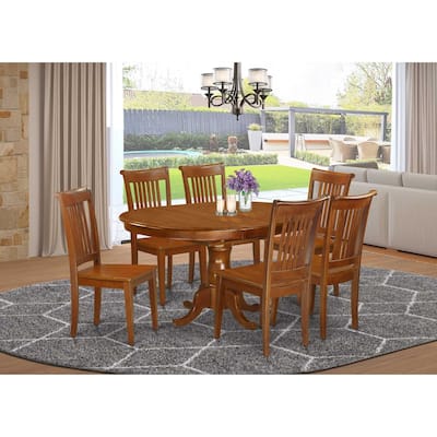 HomeStock 7-Piece Oval Saddle Brown Finish Solid Wood Top Dining Table with 6 Chairs with Lattice Back