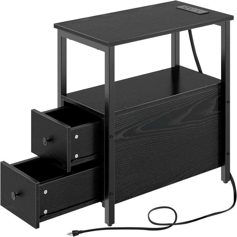 End Table with Charging Station - 23.6"D x 11.8"W x 24.4"H - Black