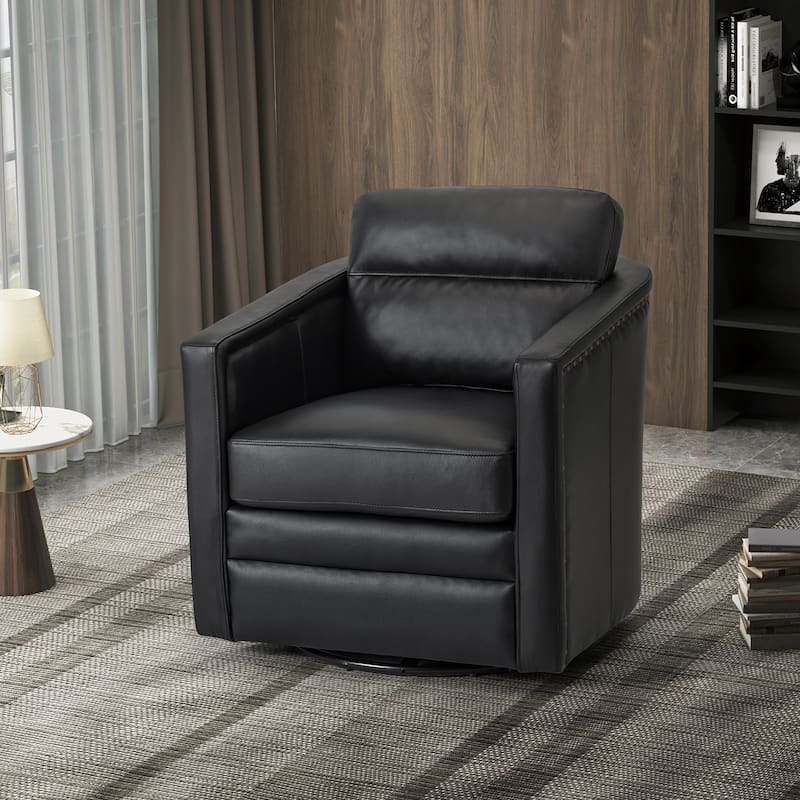 Jorge 28.74" Wide Traditional Genuine Leather Swivel Chair with Removable Seat Cushion and No Assembly Needed