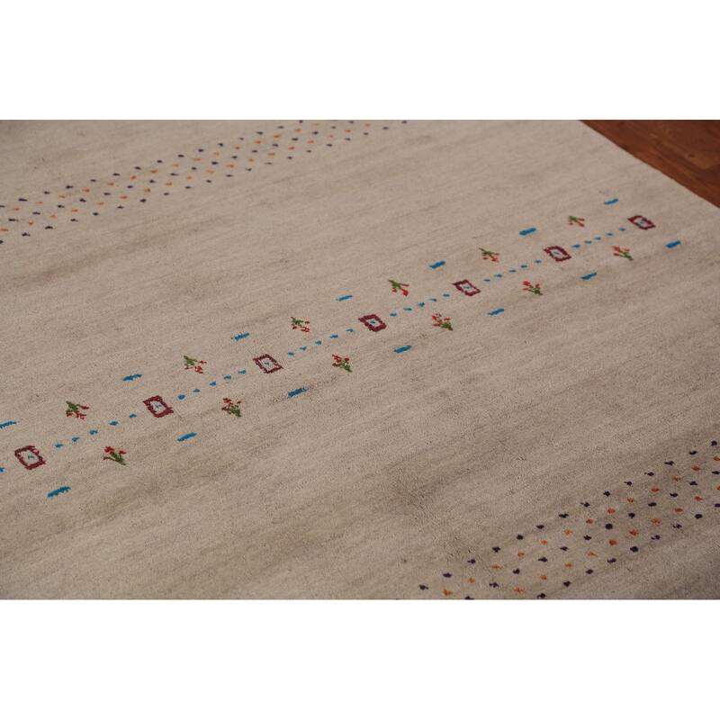 Tribal Gabbeh Oriental Rug Hand-Knotted Beige Modern Wool Carpet - 5'7" x 7'11"