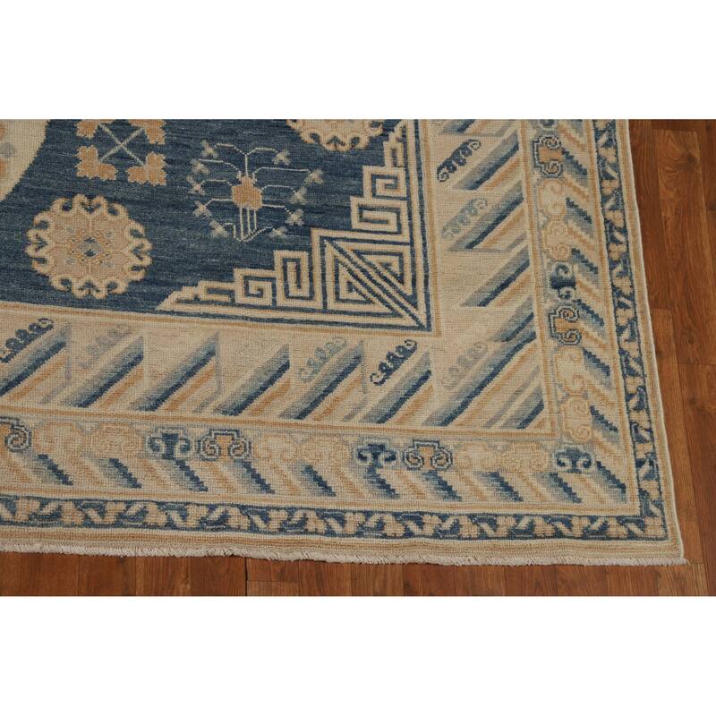 Hand Knotted Oriental 100% Wool Carpet Transitional Geometric Navy Blue & Blues Oushak Area Rug - 12' 0'' X 9' 2''