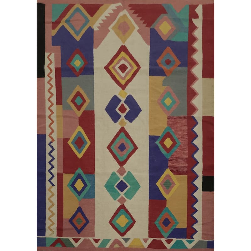 Hand Woven Oriental 100% Wool Carpet Southwestern Modern Multi-Colored Kilim Area Rug - 9' 10'' X 8' 0''