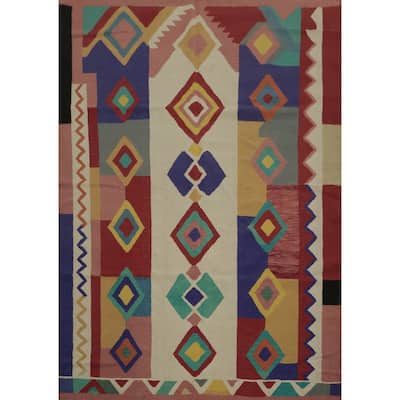 Hand Woven Oriental 100% Wool Carpet Southwestern Modern Multi-Colored Kilim Area Rug - 9' 10'' X 8' 0''