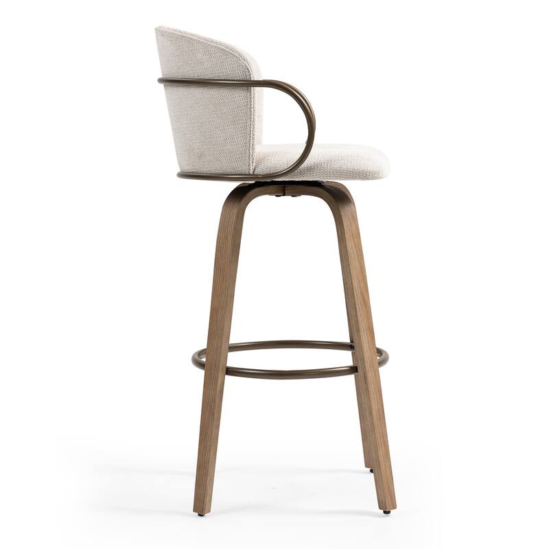 Set of 2 Bette Beige Woven Fabric Swivel Bar Stool with Wood Legs