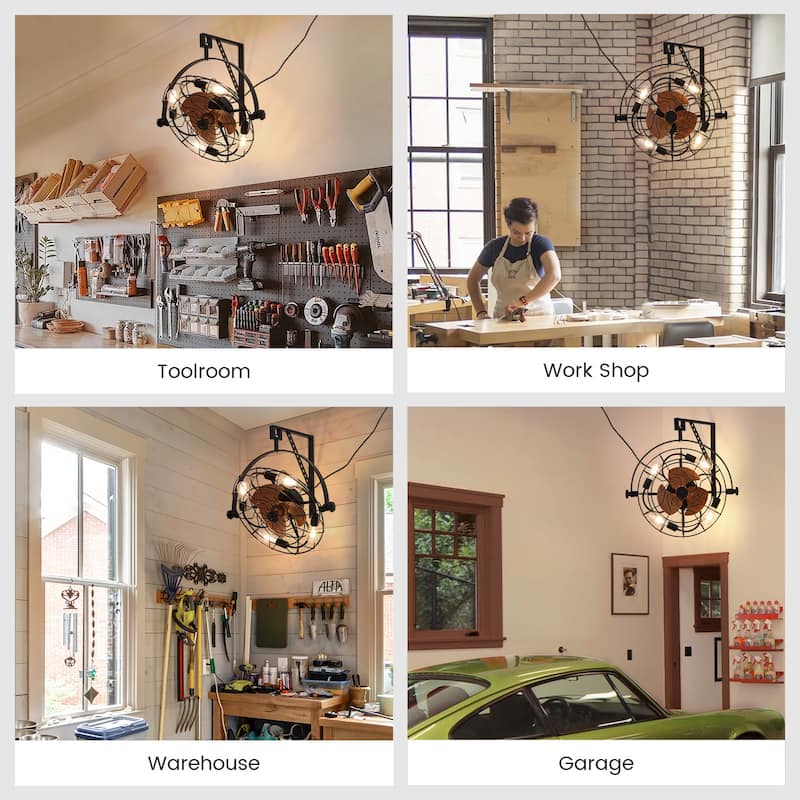 20" Fansconce Indoor/Outdoor Wall Mount Ceiling Fan with Lights and Remote, Industrial Ceiling Fan for Patio Garage