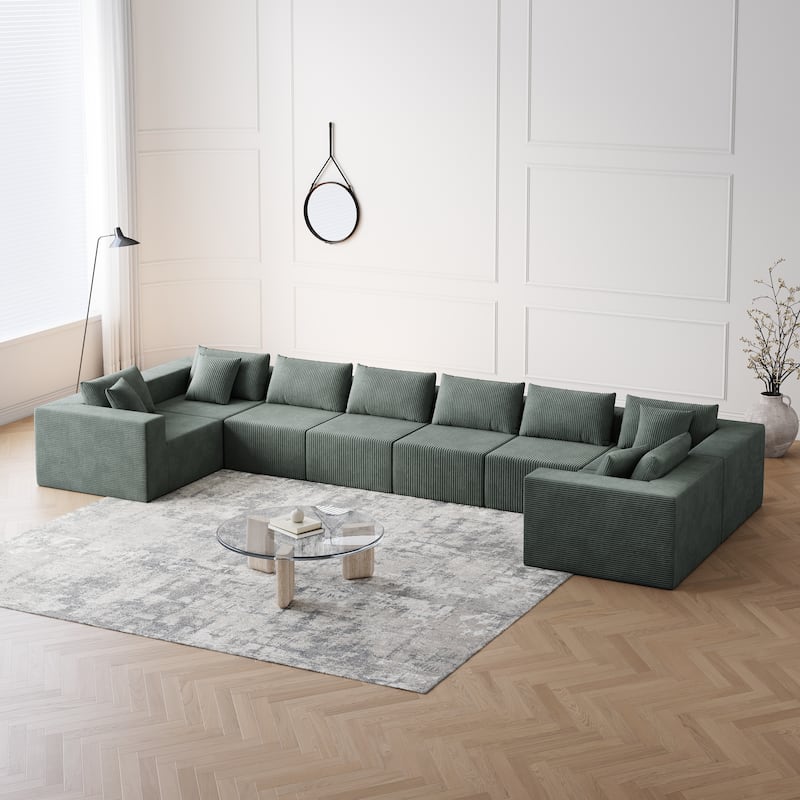 188-Inch Corduroy Modular L Shaped Sectional Sofa, Luxury Floor Couch Set, Foam-Filled Compressed Sofa