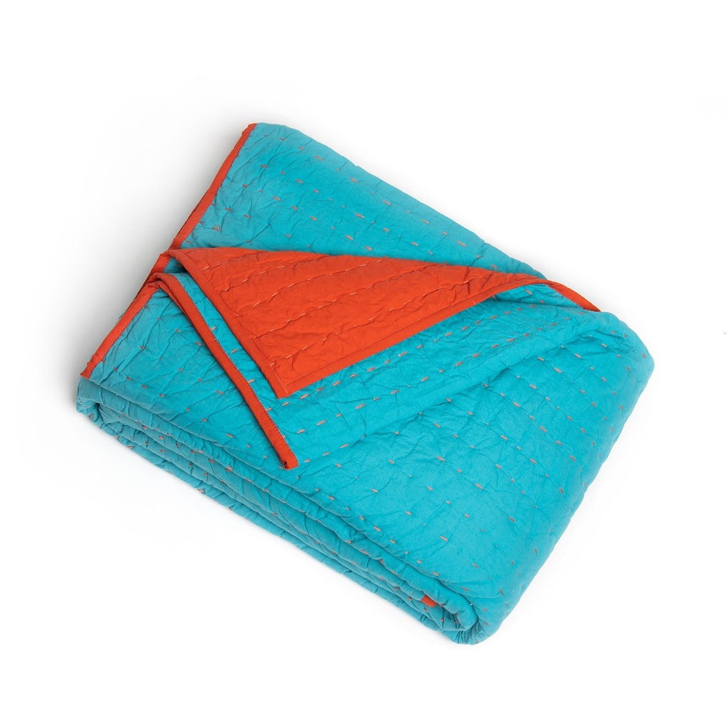 Twain Quilt, Teal/Orange, King