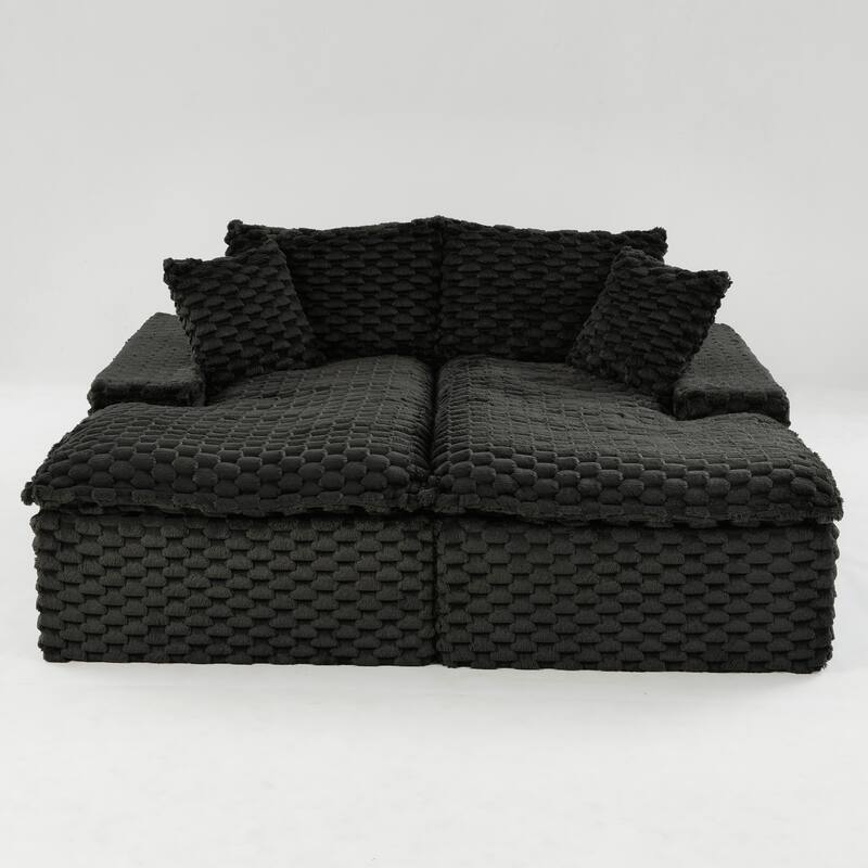 Lazy Reclining Sofa Turtle Velvet Modular Sleeper Sectional Sofa Bed with Double Chaise Lounge and Full Compressed Sponge