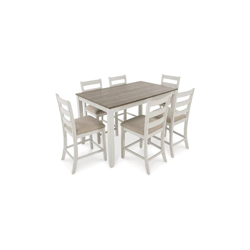 Kemo 7pc Counter Height Dining Table Set, 6 Ladderback Chairs, White Brown
