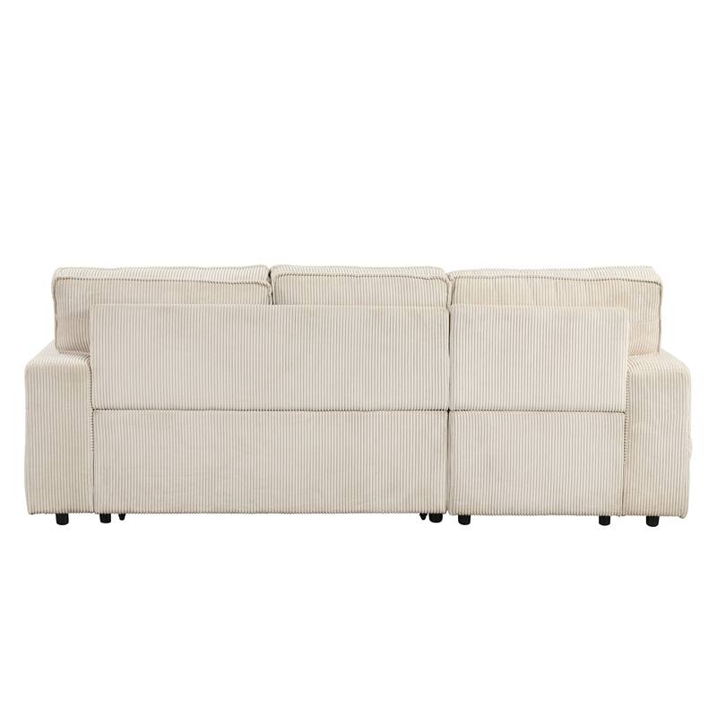 96.1" Polyester Sleeper Sectional Sofa with Storage Bags, Cup Holders and Fold-Out Twin Bed