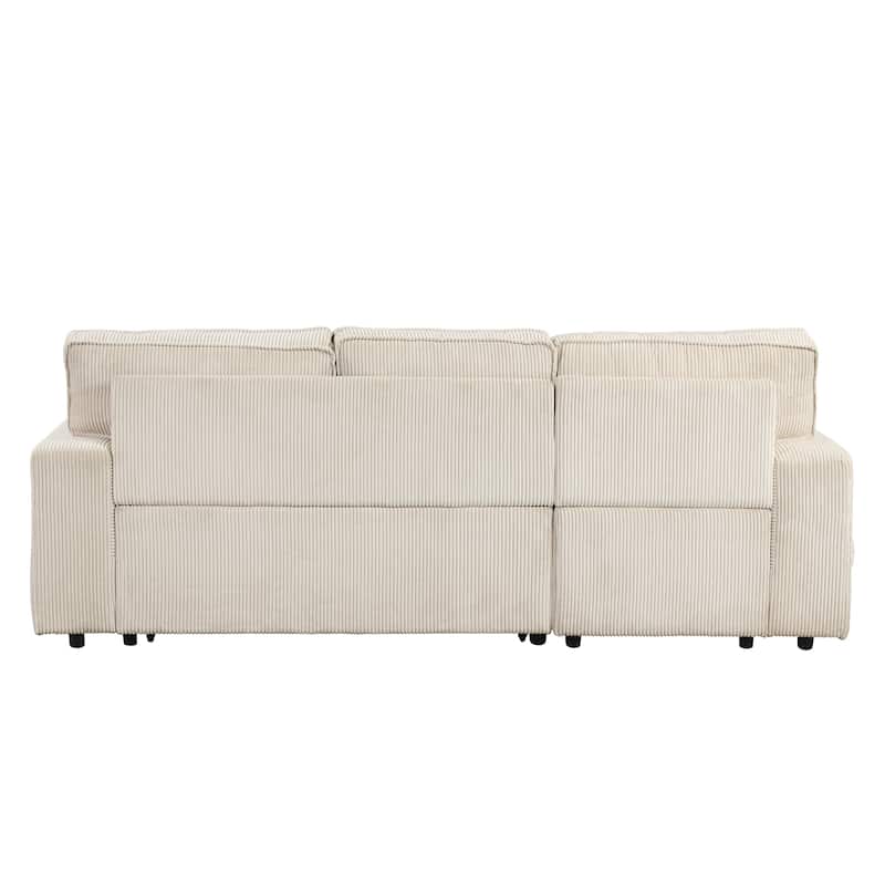 Upholstered Sleeper Sofa with Fold-Out Bed, Armrest Storage, Cup Holders, 3-Seater