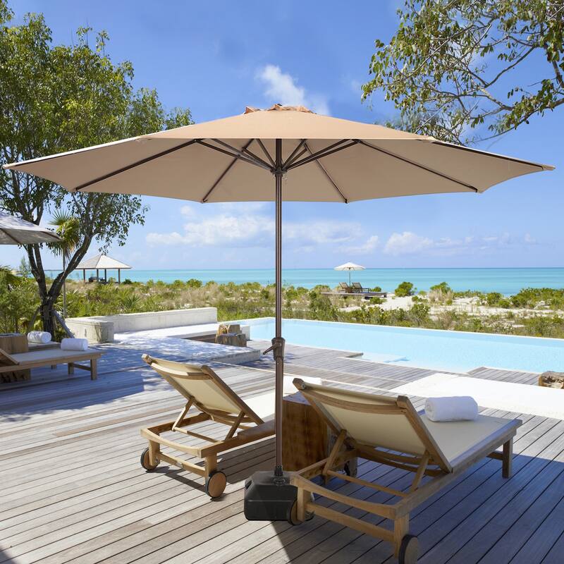 Outdoor 11’ Patio Umbrella with Crank, Base Included - Beige