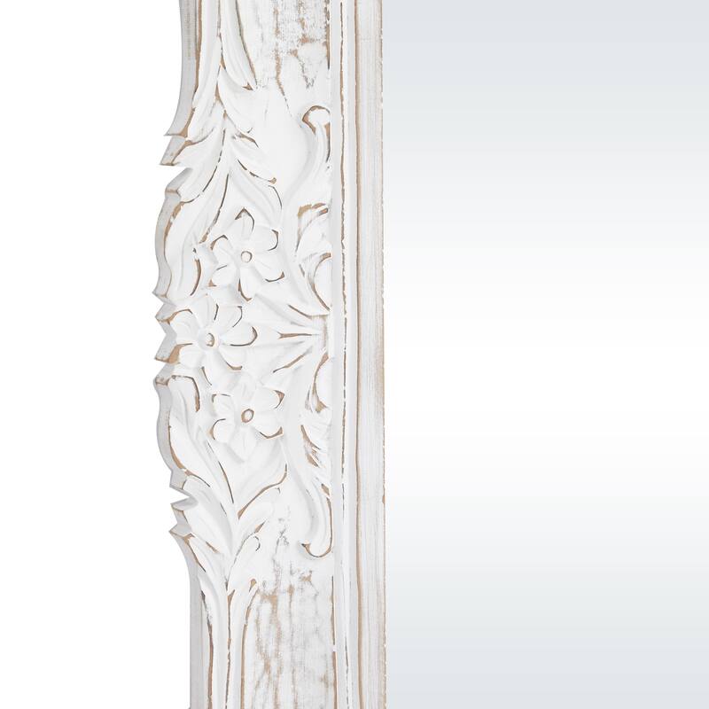 Wood Floral Intricately Carved Acanthus Room Wall Mirror - White - Roche River Decor