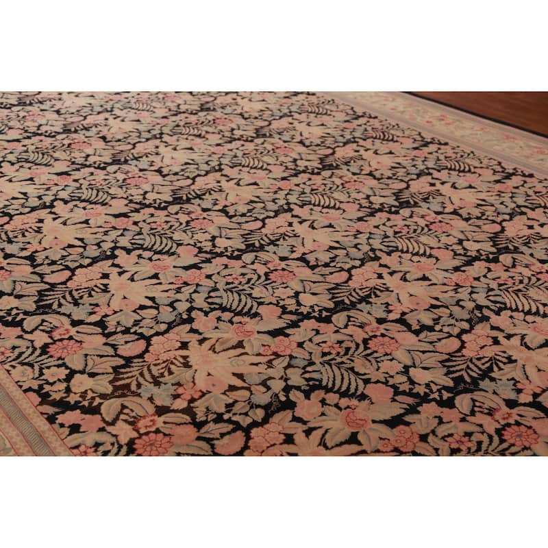 Vegetable Dye Floral Aubusson Chinese Large Rug Handmade Wool Carpet - 11'11" x 17'11" - 11'11" x 17'11" - Black