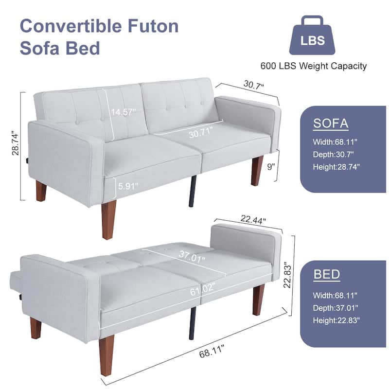 Futon Sofa Bed Couch Memory Foam Futon Convertible Couch Bed Sleeper for Living Room - 68.11"*30.11"*28.74"