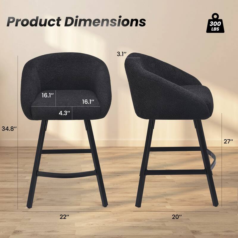 Bar Stools Set of 2,Upholstered Bar Stool with Back, 27 inch Height Counter Height Barstools for Home Kitchen Island