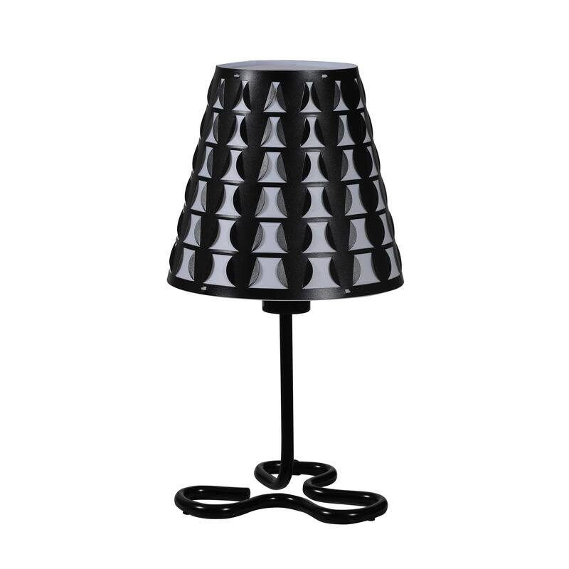 HomeRoots 16" Black Bedside Table Lamp With Black And White Polka Dots Empire Shade - Small