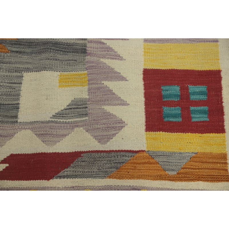 Hand Woven Southwestern Wool Grey Geometric Area Rug - 9' 6'' X 8' 0''