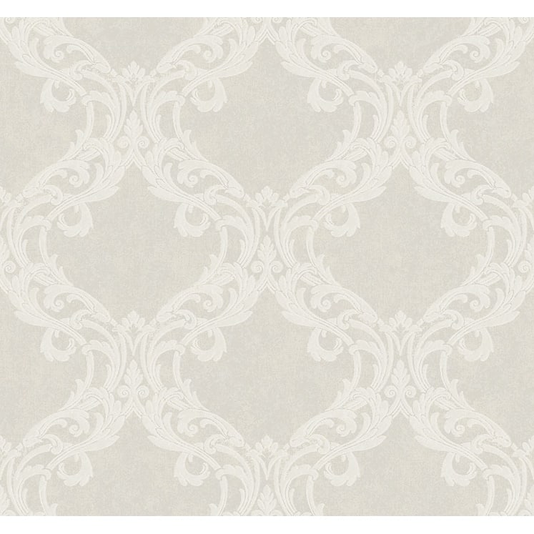 Seabrook Designs Portia Ogee Unpasted Wallpaper - 27 in. W x 27 ft. L - 27 in. W x 27 ft. L - Metallic Fog