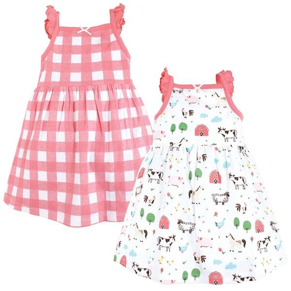slide 1 of 1, Hudson Baby Infant and Baby Girl Cotton Dresses, Farm Animals 0-3 Months - Farm Animals