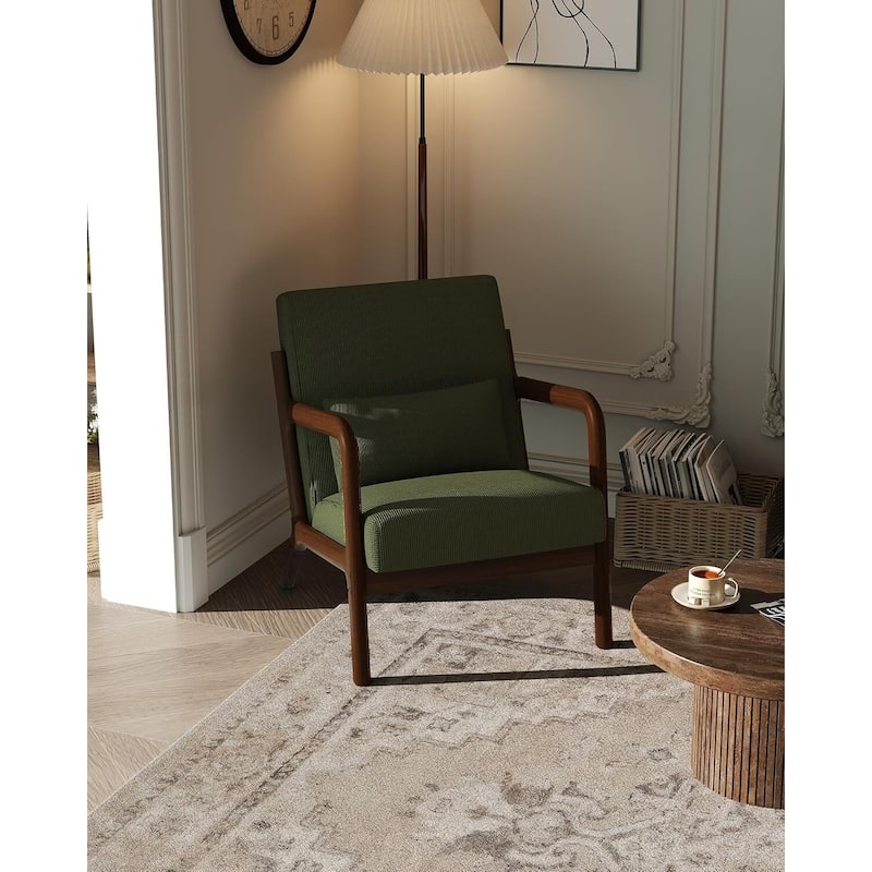 Modern Wide-Wale Corduroy Accent Sofa Chair, Lounge Armchair with Lumbar Pillow for Living Room, Bedroom - Green