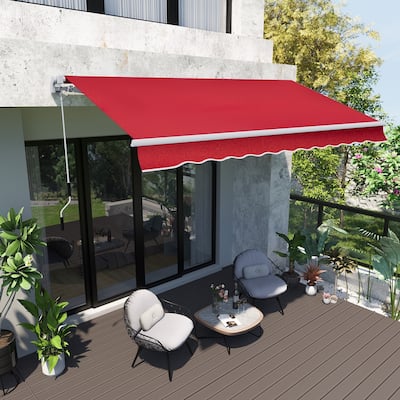 Outsunny 12' x 10' Retractable Awning Patio Awnings Sun Shade Shelter with Manual Crank Handle, 280g/m² UV