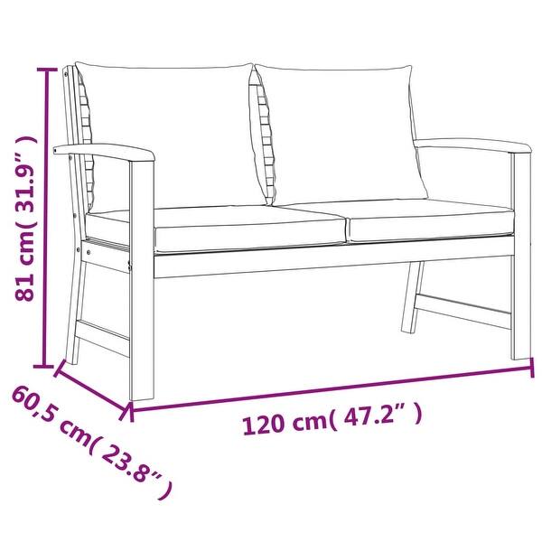 dimension image slide 8 of 15, vidaXL 4/5/6/7/9/11 Piece Patio Dining Set with Cushions Solid Wood Acacia