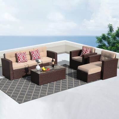 Outdoor 7-Piece Wicker Sectional Sofa Set