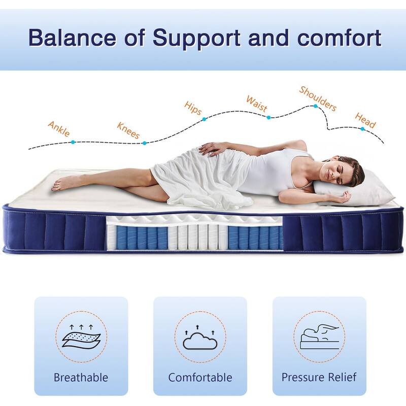 10"/12" inch Twin Diamond Innerspring Hybrid and Cooling Gel Memory Foam Mattress, Pressure Relief, and Motion Isolation