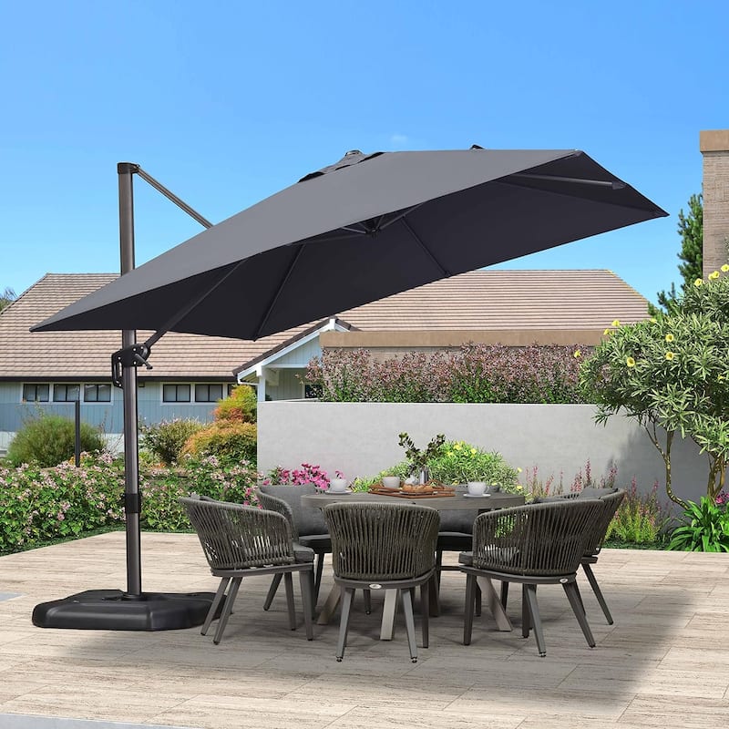 PURPLE LEAF 9 ft Square 360 Degree Rotation Patio Cantilever Umbrella - Grey