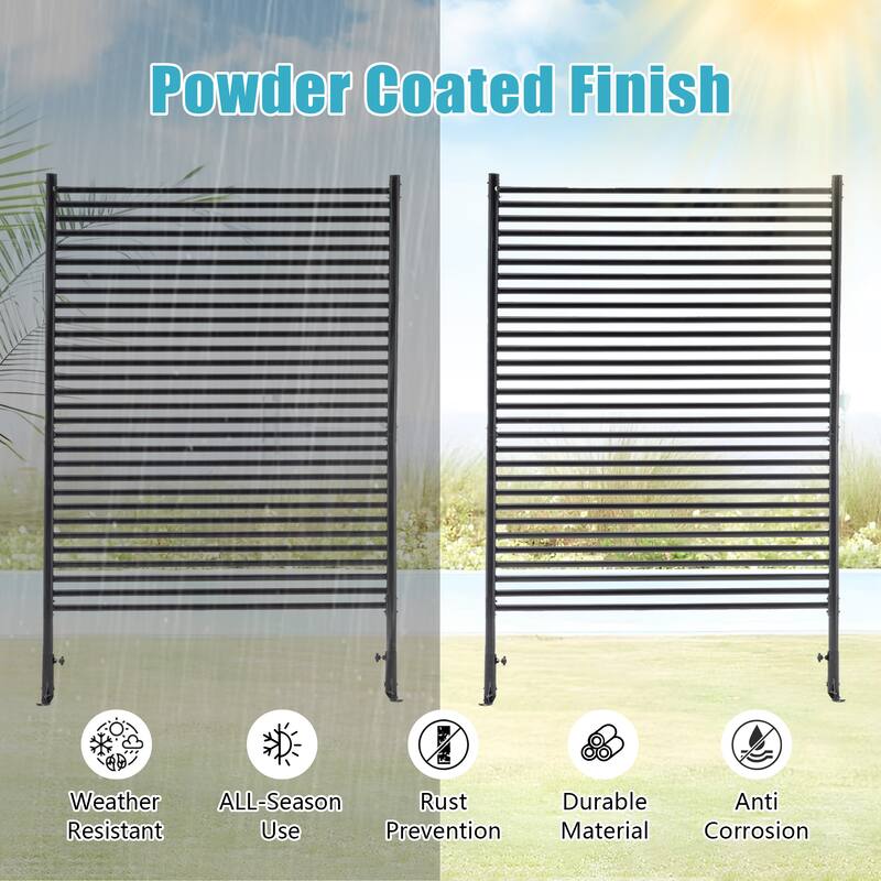 71.26''x46.65'' Outdoor Privacy Screens Freestanding,Metal Privacy Fence Panels for Outside, Slatted Privacy Screens with Stand
